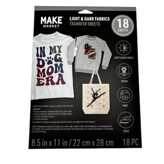 6 Packs: 18 ct. (108 total) 8.5" x 11" Mixed Light & Dark Fabric Transfer Sheets by Make Market®